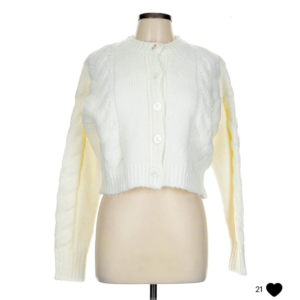 RUMORED White Long Sleeve Cropped Cardigan L